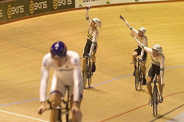Revenge for the Ashes? Australian Cameron Meyer, Rohan Dennis and Luke Durbridge won gold, along with teammate Michael Hepburn, agains arch rival Great Britian.