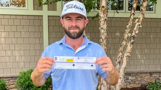 Cameron Young with his Travelers Championship scorecard