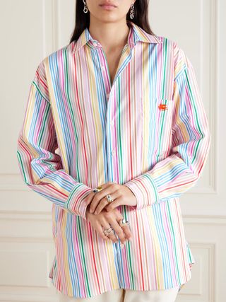 ETRO, Logo-Embroidered Striped Cotton-Poplin Shirt