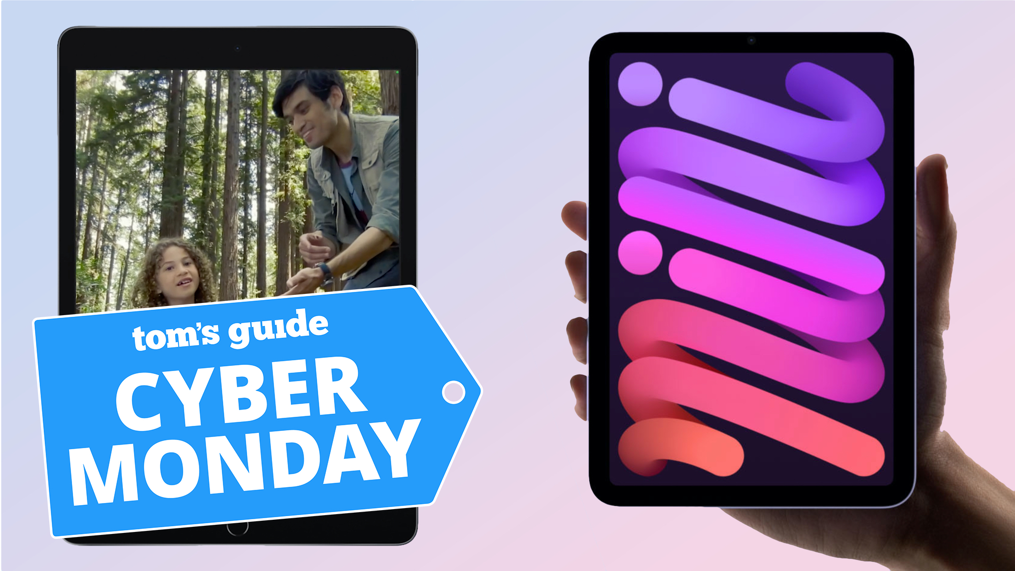 Two iPad minis with the Cyber Monday badge