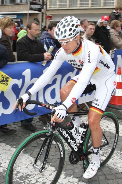 Cervelo's Martin Reimer looking wicked in white rolling to the sign on.