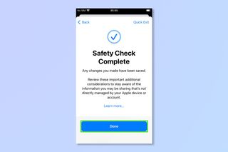 The safety check complete screen