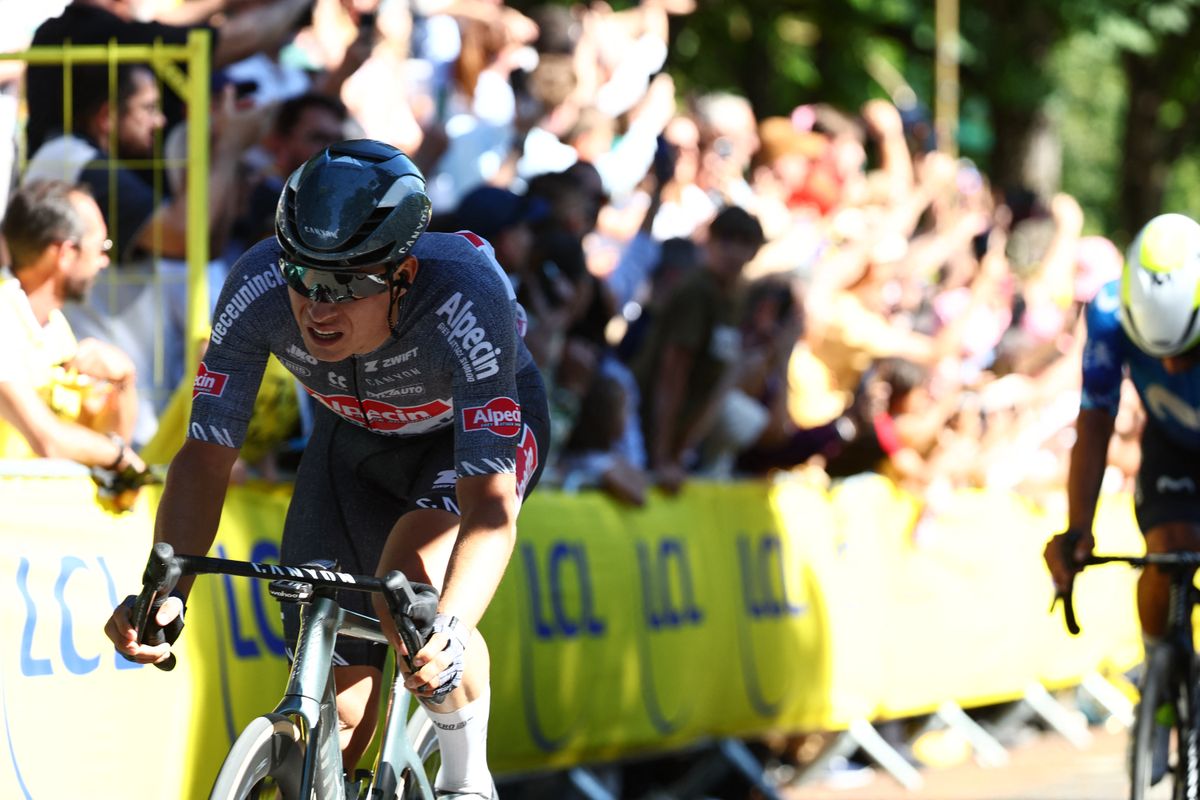 Second Belgian Jasper Philipsen of Alpecin-Deceuninck pictured at the final of stage 6 of the 2024 Tour de France cycling race, from Macon to Dijon, France (163,5 km) on Thursday 04 July 2024. The 111th edition of the Tour de France starts on Saturday 29 June and will finish in Nice, France on 21 July. BELGA PHOTO DAVID PINTENS (Photo by DAVID PINTENS / BELGA MAG / Belga via AFP) (Photo by DAVID PINTENS/BELGA MAG/AFP via Getty Images)