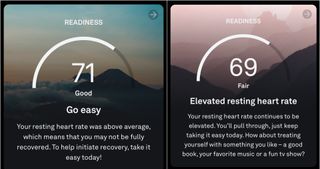 Screenshots of the Oura app