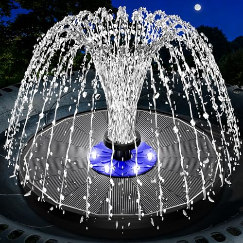 Szmp 3.5w Upgraded Glass Panel Solar Fountain With Auto White Led Night Show, Anti-Drift &amp;amp; Run-Dry Protection, 7 Nozzles Floating Bird Bath Fountain for Garden, Pond, Outdoor (black)