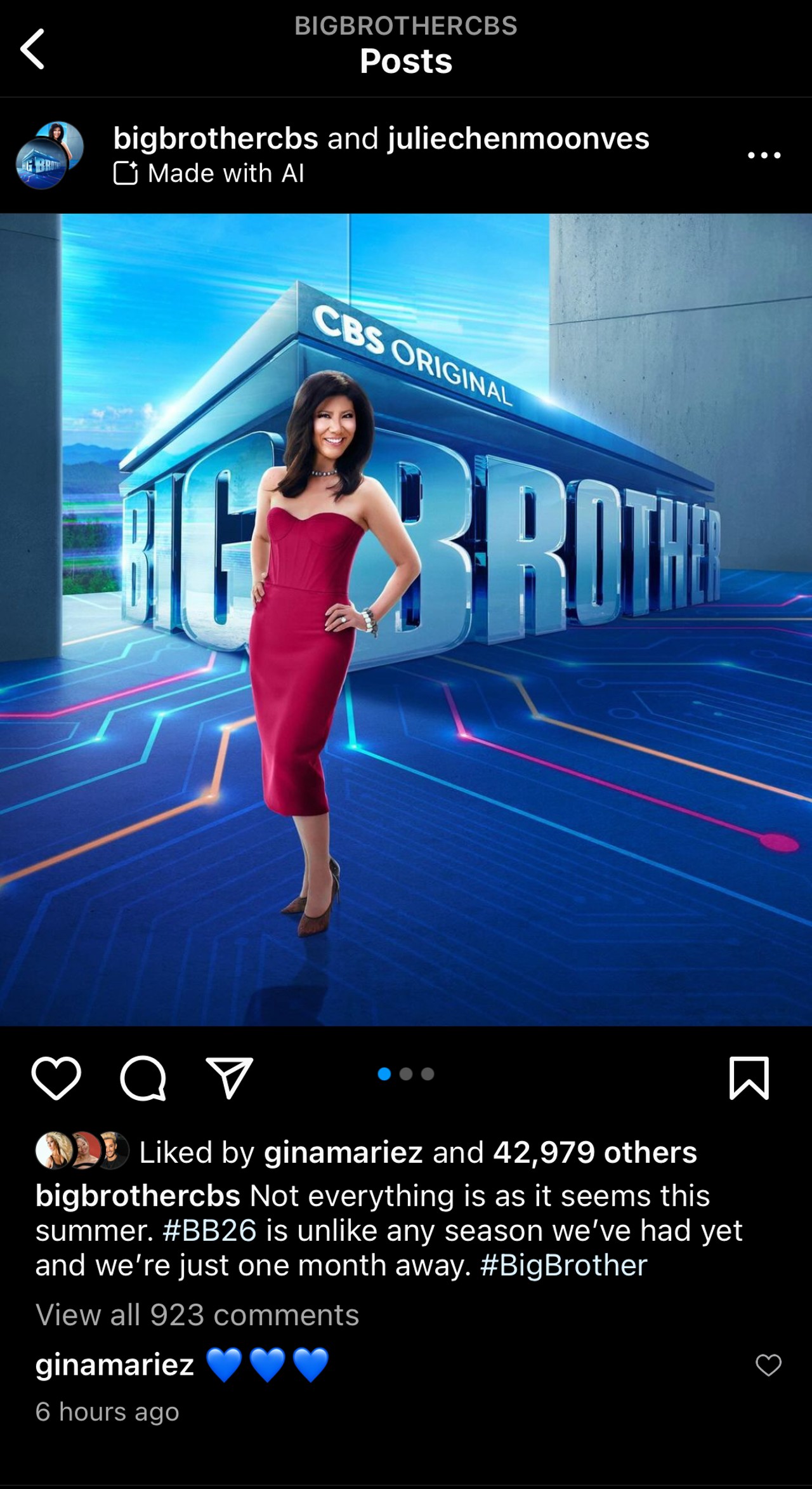 A screenshot from Big Brother's official Instagram page