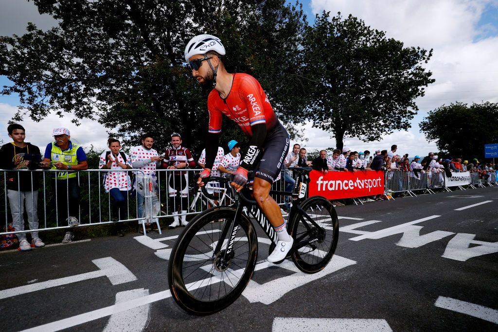 MRDEBRETAGNE GUERLDAN FRANCE JUNE 27 Nacer Bouhanni of France and Team Arka Samsic during the 108th Tour de France 2021 Stage 2 a 1835km stage from PerrosGuirec to MrdeBretagne Guerldan 293m LeTour TDF2021 on June 27 2021 in MrdeBretagne Guerldan France Photo by Chris GraythenGetty Images