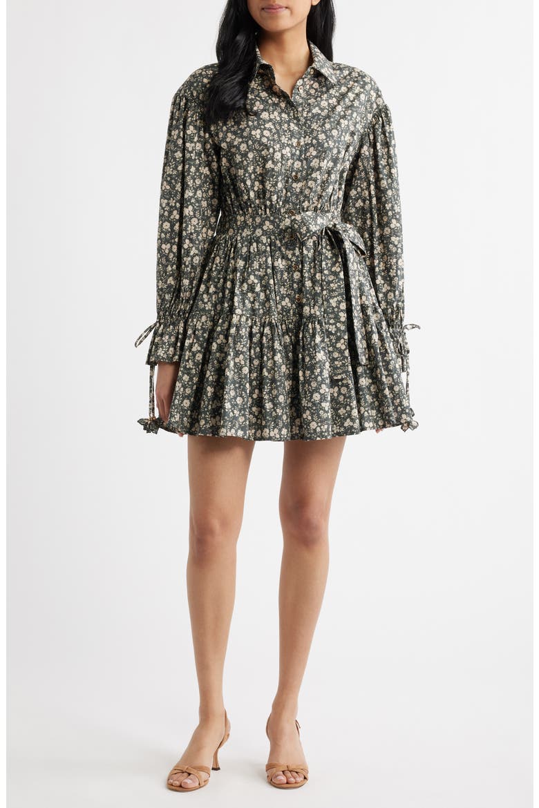 Floral Print Long Sleeve Cotton Shirtdress