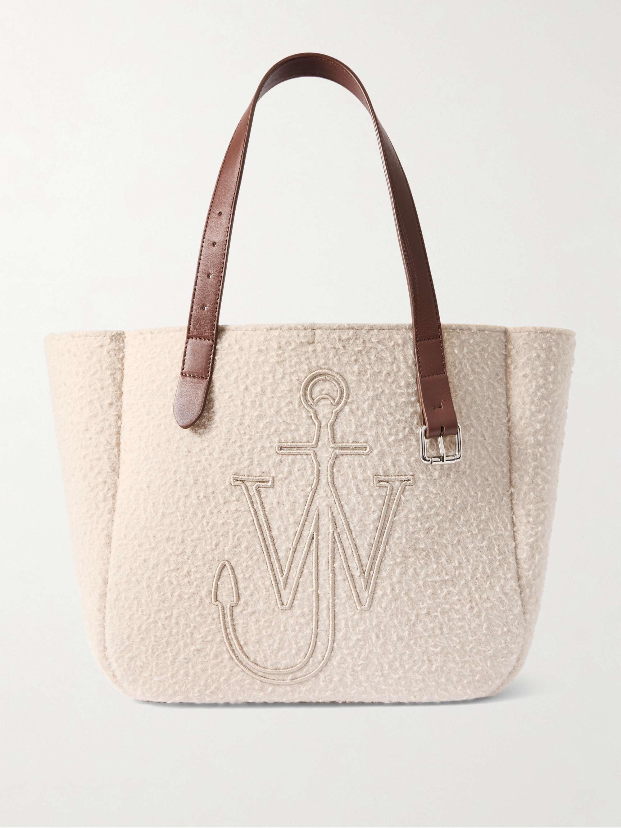 Belt Leather-Trimmed Embroidered Felt Tote
