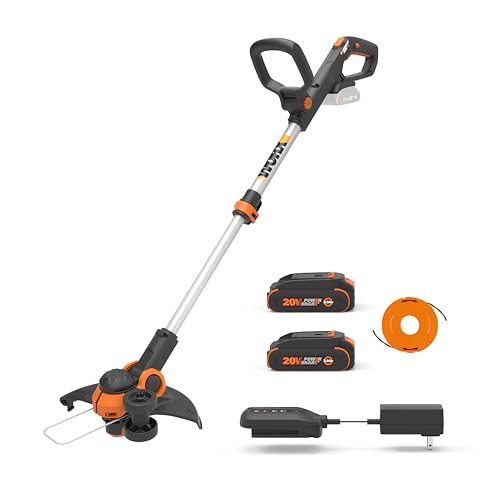 Worx Cordless String Trimmer &amp;amp; Lawn Edger, 12" Electric Weed Wacker With Command Feed, 20v Weed Eater With 5.5 Lbs, 2 Batteries &amp;amp; Charger Included, Wg163