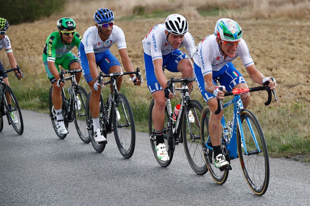 Enrico Gasparotto, Simone Consonni and Daniele Bennati ride during stage 2 at Giro della Toscana