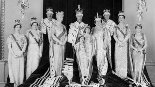 A portrait from the Coronation of Kinge George VI, featuring his family including the then Princess Elizabeth and Princess Margaret