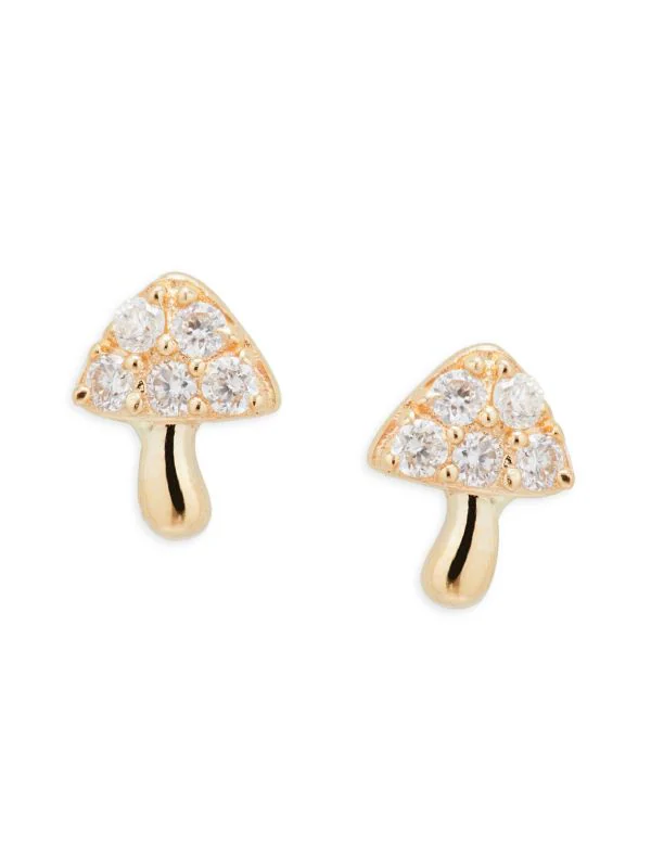 A pair of golden mushroom earrings with diamond studs