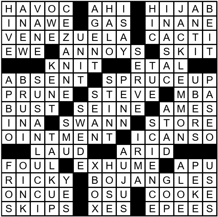 A solution to a crossword puzzle.