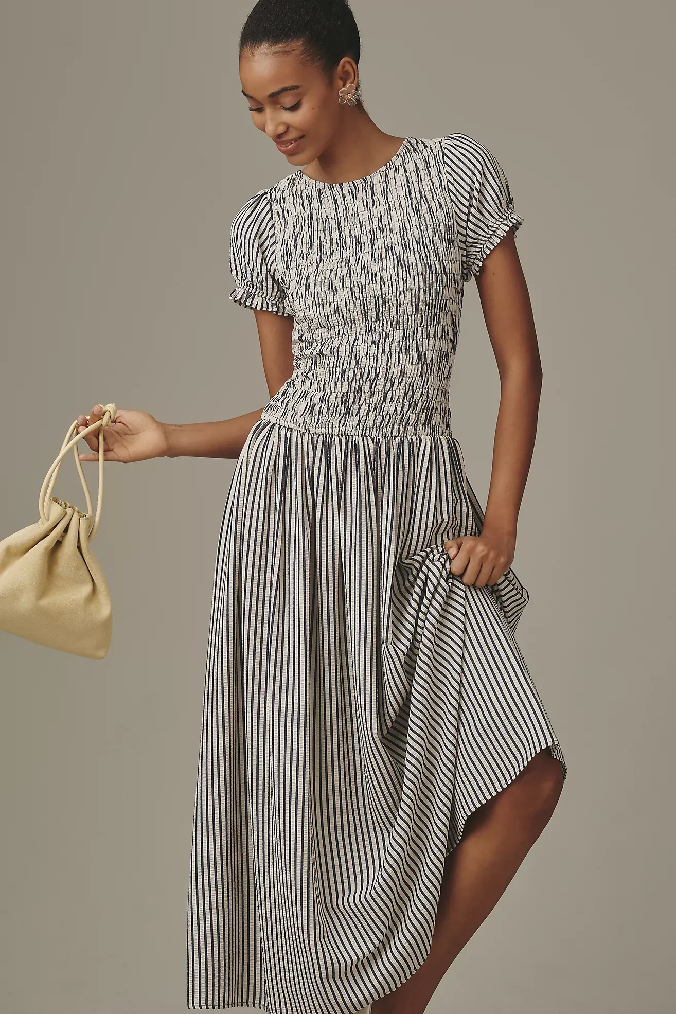 Maeve Smocked Short Sleeve Maxi Dress