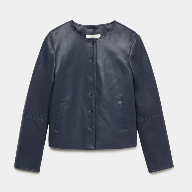 M&amp;amp;S, Faux Leather Collarless Jacket