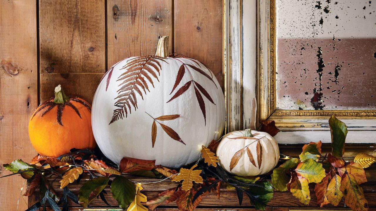 Pumpkins with nature decoupage decoration