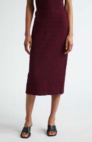 Smocked Cotton Blend Midi Skirt