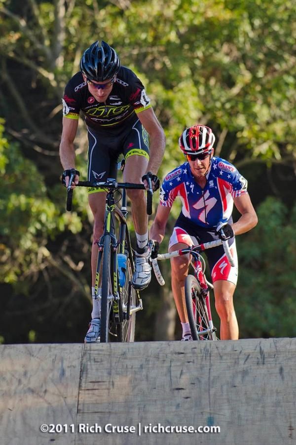 Ryan Trebon (LTS-Felt) leads Todd Wells (Specialized) on the fly-over.