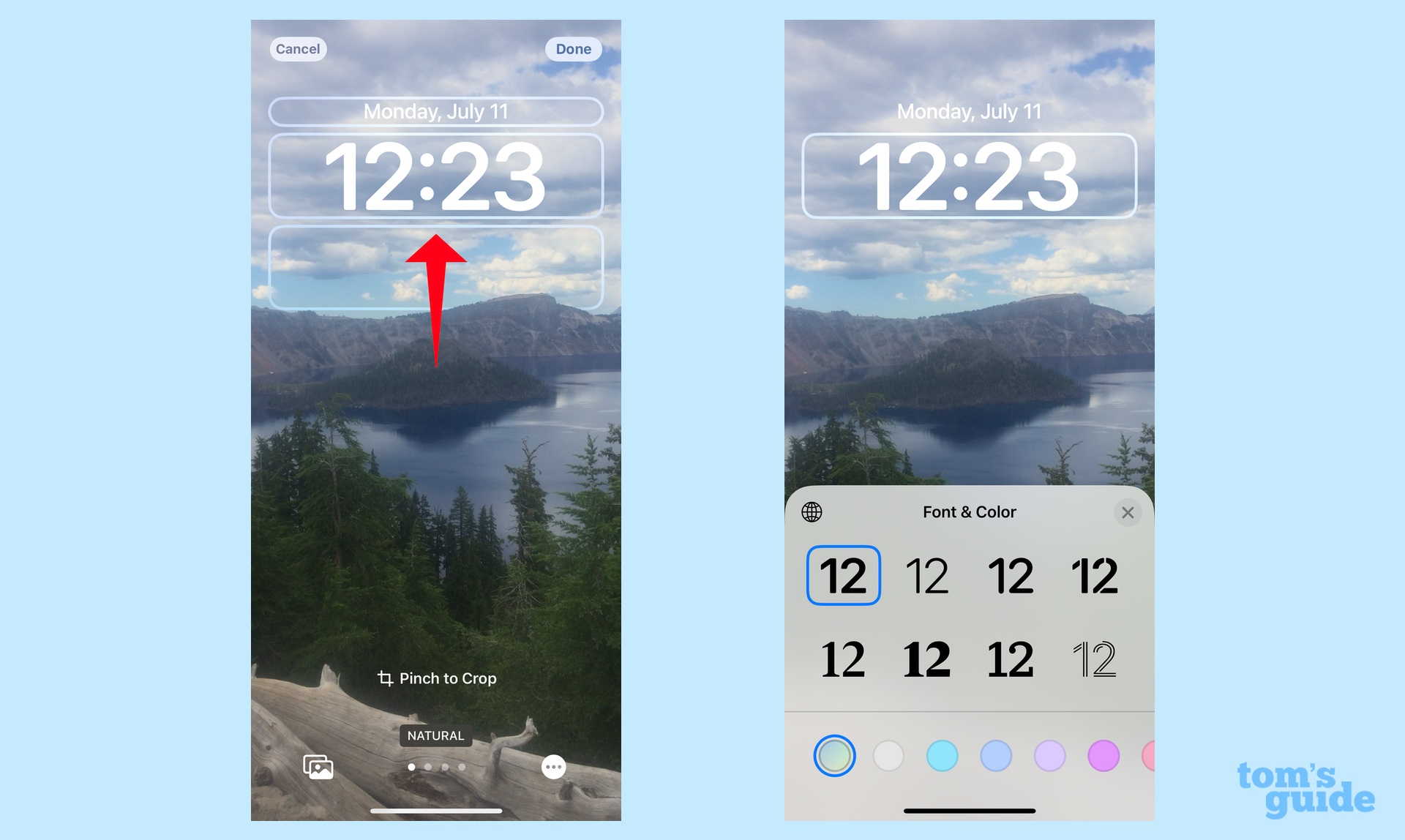 iOS 16 изменить экран блокировки, изменить шрифт и цвет часов