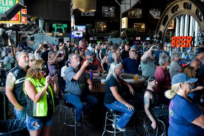 People pack a bar in Sturgis, South Dakota.