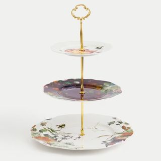 gold and floral porcelain cake stand