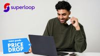 Superloop NBN logo with man holding credit card and laptop with Tom's Guide price drop badge