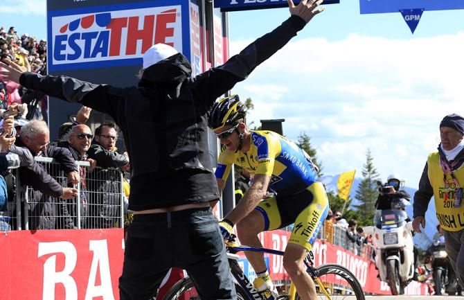 Oleg Tinkov celebrates the win of Michael Rogers