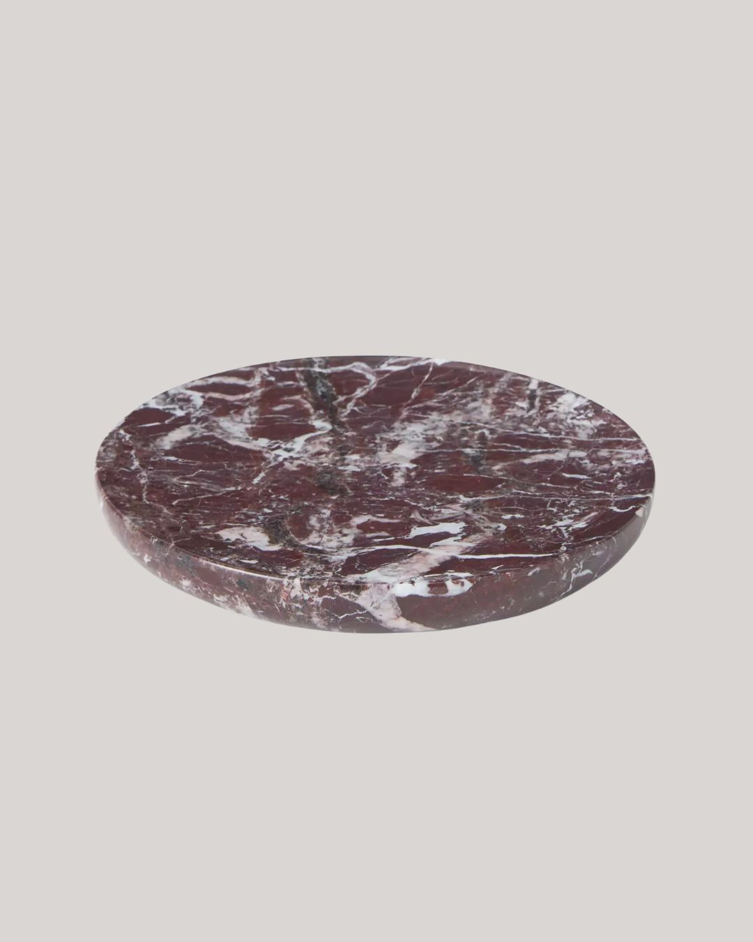 Marble Candle Plate, Dia.16cm, Dark Red against pale gray background.