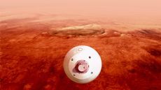 The aeroshell containing NASA&rsquo;s Perseverance rover guides itself towards the Martian surface as it descends through the atmosphere in this illustration. Hundreds of critical events must execute perfectly and exactly on time for the rover to land on Mars safely on Feb. 18, 2021.