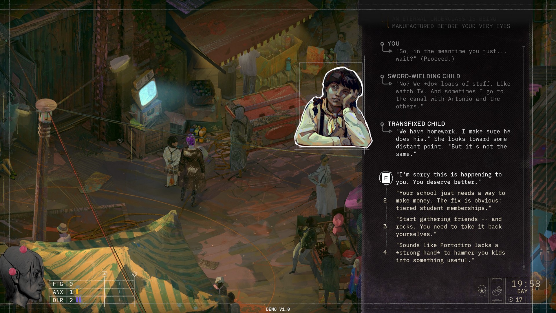 A child tells you about why they are not in school in Zero Parades: For Dead Spies