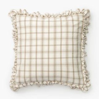 mcgee & co checked cushion cover with frill trim