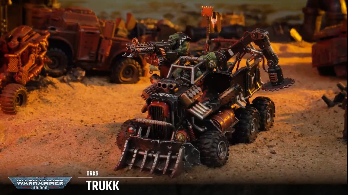 Warhammer 40K Ork Trukk on a dusty battlefield