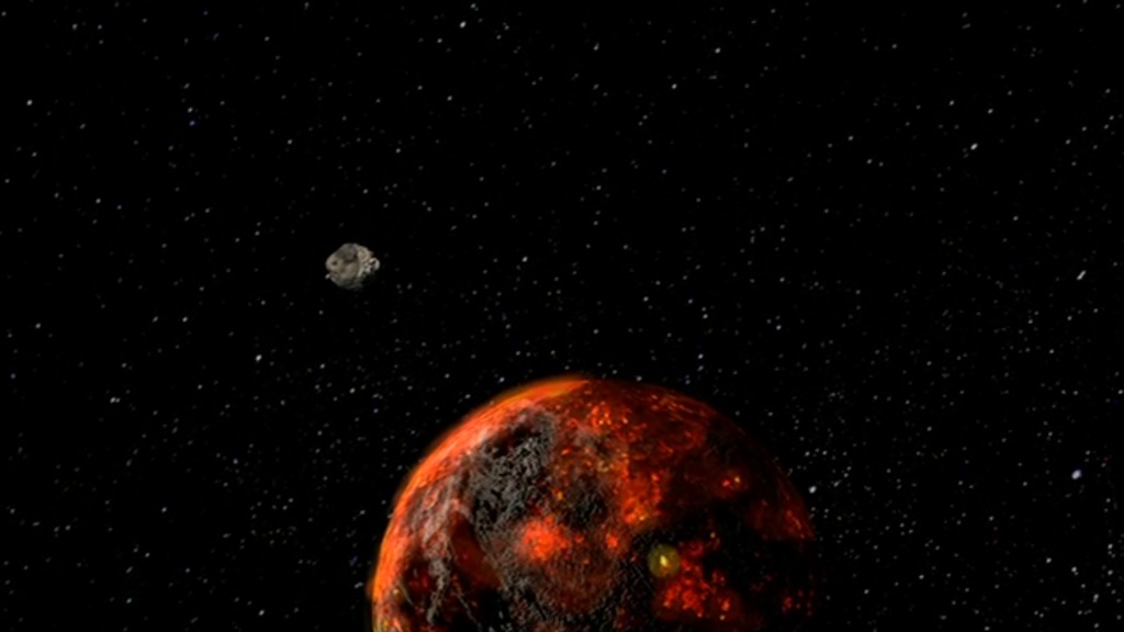 An artist's rendering of a meteorite hitting the early Earth.