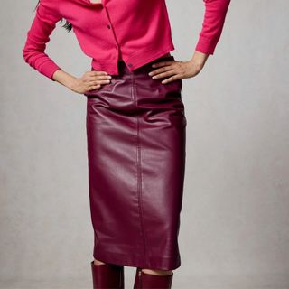 Image of faux red leather skirt