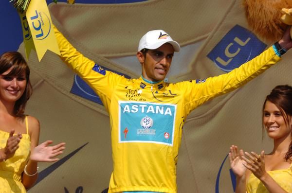 Alberto Contador (Astana) in yellow after day two in the Pyrenees.