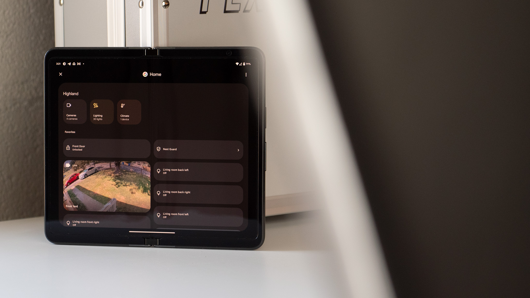 The new Google Home device management UI on a Google Pixel Fold