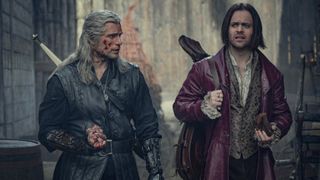 Geralt (Henry Cavill) and Jaskier (Joey Batey) in The Witcher season 3