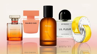Selection of perfumes by Ormonde Jane, Narcisco Rodriguez, Aesop, Byredo and Bulgari