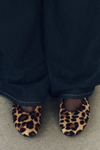 Leather Animal Print Ballet Flats