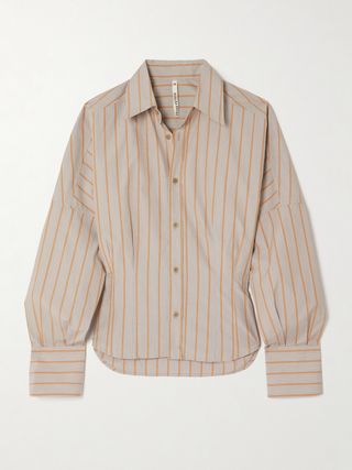 All Day Oversized Gathered Striped Cotton-Poplin Shirt