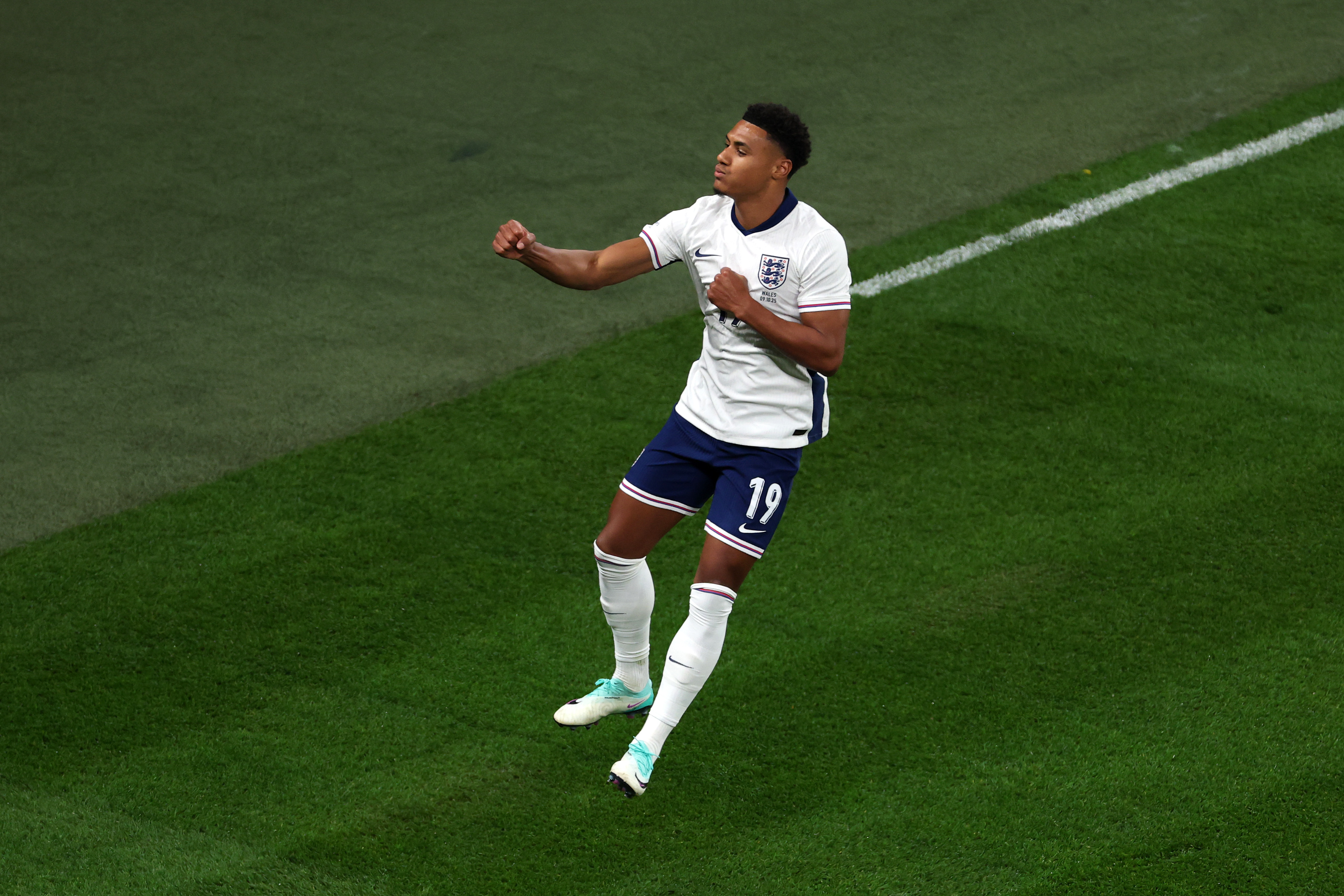 Ollie Watkins celebrates his goal against Wales at Wembley Stadium