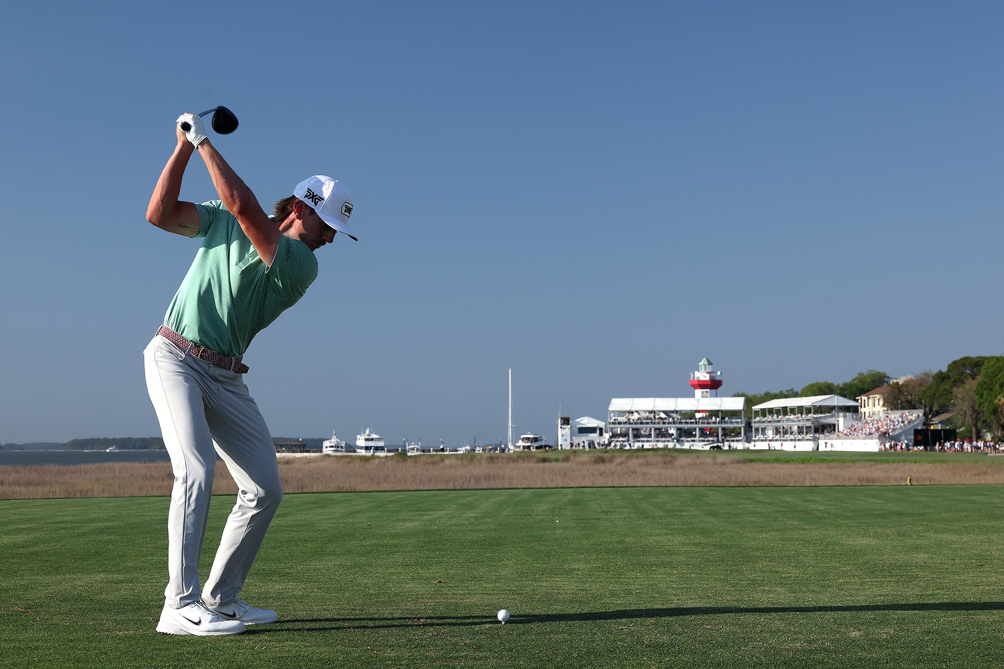 Jake Knapp at the top of the backswing with driver