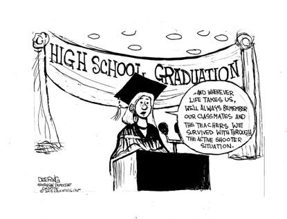 Political cartoon US graduation gun control school shootings