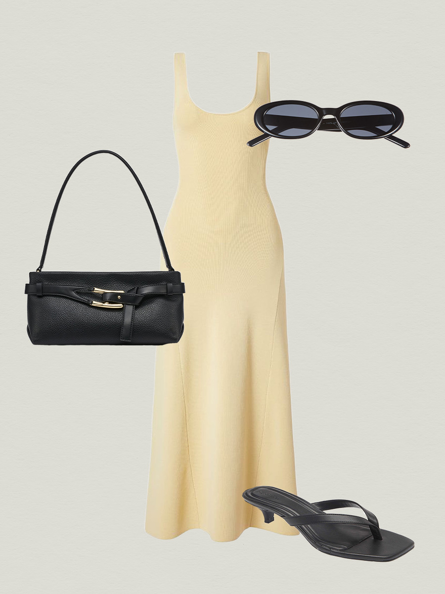 Yellow dress and black accessories