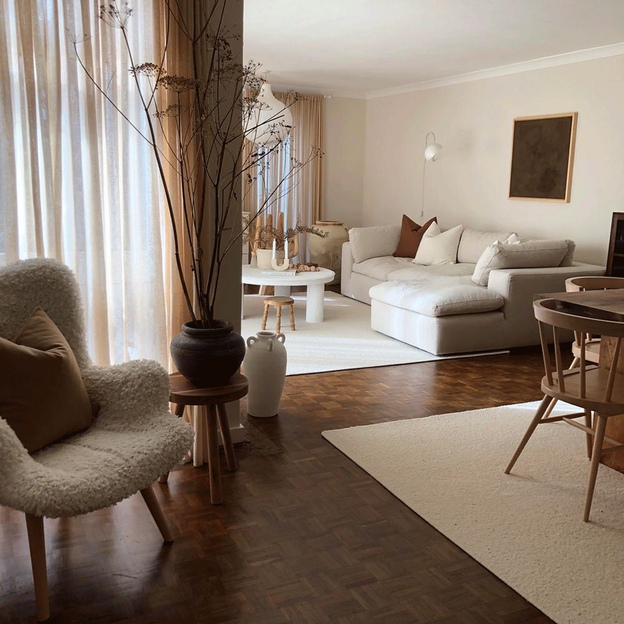 Wooden parquet flooring in living room
