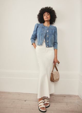 Cream Denim Maxi Skirt