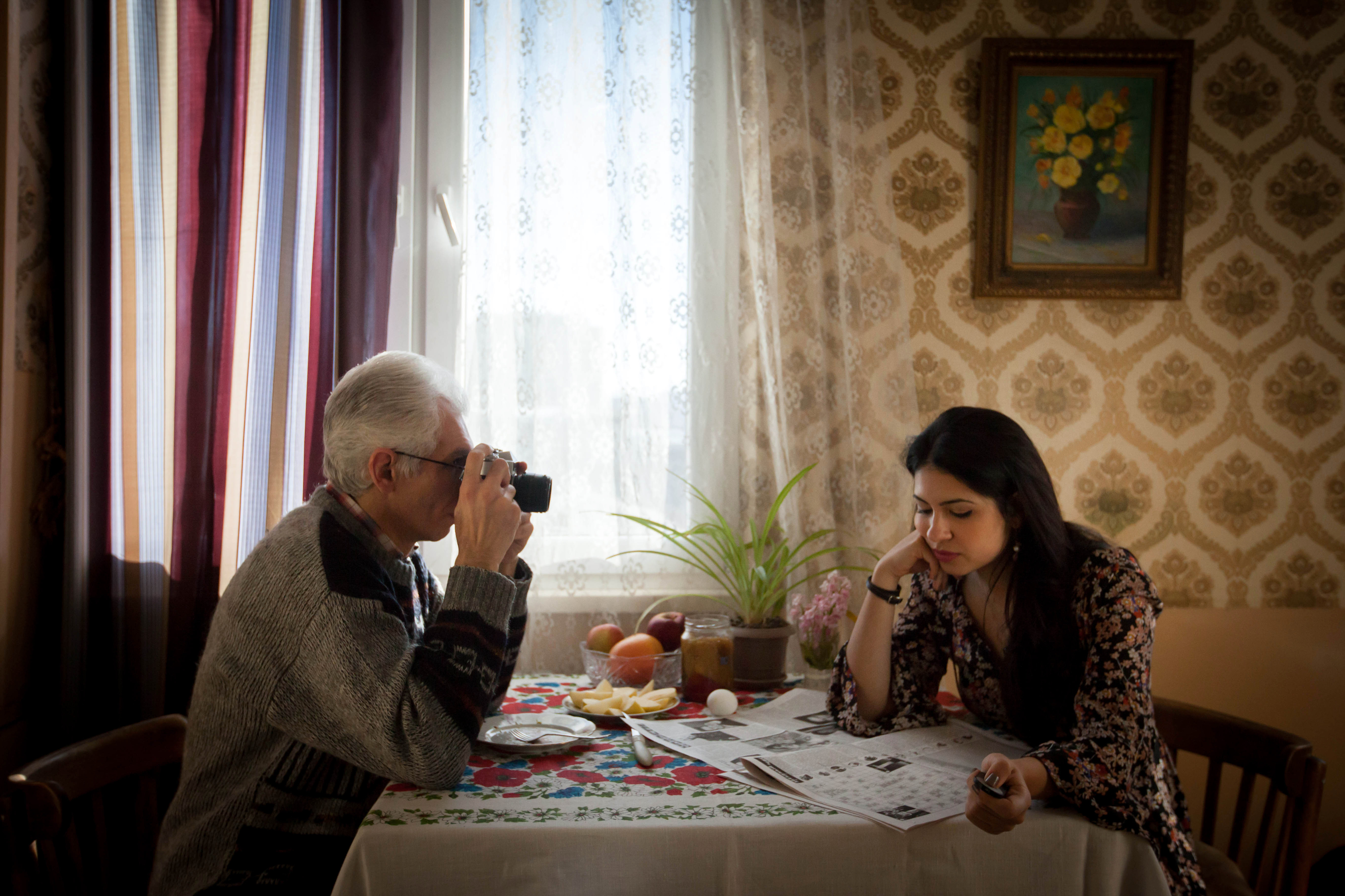 man and woman at table