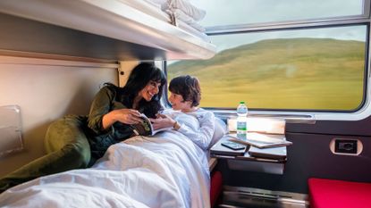 Woman and child in sleeper train