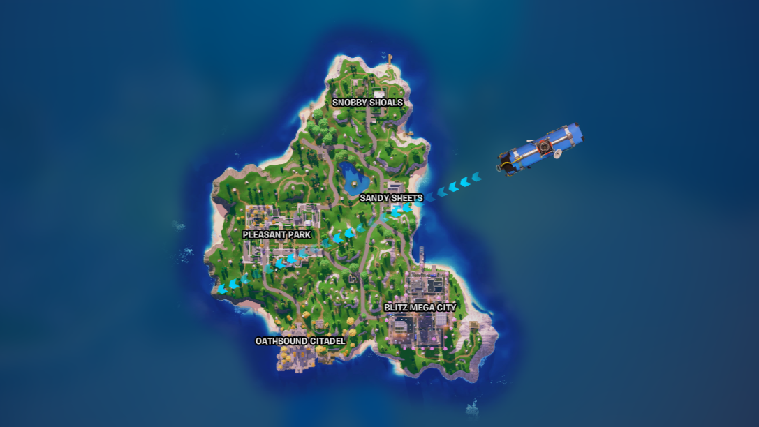 The current map for Fortnite Blitz Royale in August 2025.